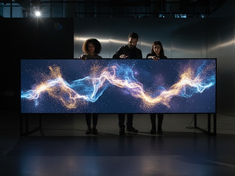 Interactive digital experience on a large touchscreen with users engaging